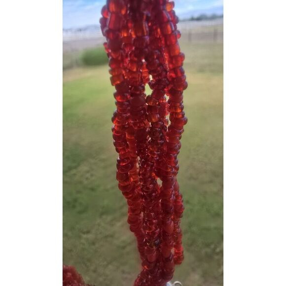 VTG  SILVER AMULET Glass Seed Beads / 2 Coral? Larger Beads /10 Strand Necklace - Picture 2 of 13